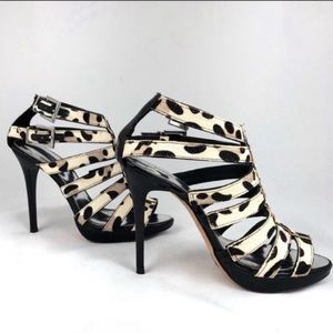 Karen Millen Calf Fur Animal Print Open Shoe Heels